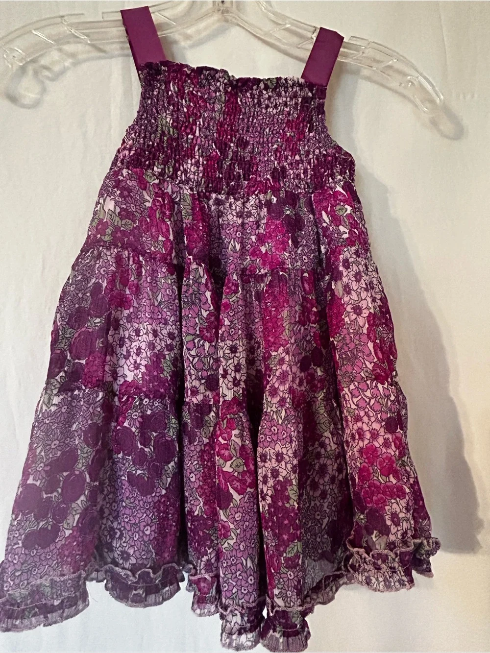 GIRLS 2T PURPLE MULTI-TIERED SLEEVELESS SHIRRED BACK SUNDRESS